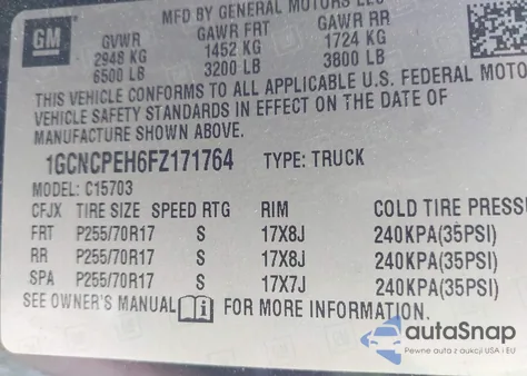 2015 Chevrolet Silverado 1500 Wt из США, поврежденный, VIN 1GCNCPEH6FZ171764